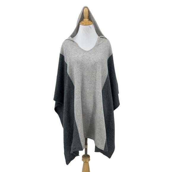 Halogen Poncho Womens 39x30 One Size Grey Color Block Cashmere Oversized Hooded - Picture 1 of 16